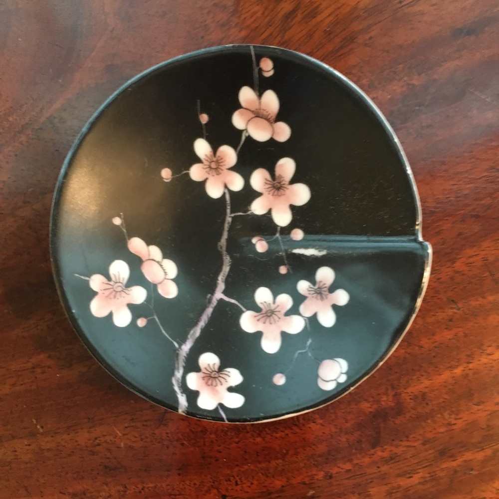 Ceramic trinket dish by Fabienne Jouvin Paris Design:  Cherry Blossoms on Black